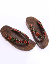 Mode tissu rouge Floral 1 3 / 5  '' Flop bois hauteur du talon Flip