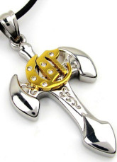Handsome Acier Titane argenté et doré de la Croix-Mens pendentif en forme