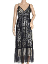 Robe Pour Femme Spaghetti Cou V Mousseline Noire Séduisante 