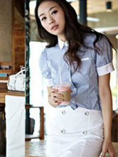 Classy Blue Shirt 100% coton motif à carreaux Femme