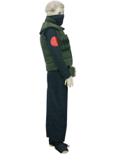 Costume Cosplay Deluxe d'enfants de Narutu Hatake Kakashi d'un tissu uniforme Bleu foncé Noir et vert militaire.