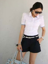 Blouse Chemise Dammes Manches Couvette Coton Polyester Blanche de la mode