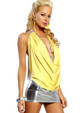 Robe de Club Féminine PU et Acrylique Jaune Sexy