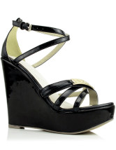 Black Patent Leather 3 1/2'' Heel Wedge Platform Fashion Sandals
