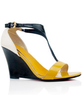 Black Yellow PU 3 1/2'' Heel Wedge Ankle Strap Fashion Shoes