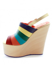 Colorful Sheepskin 5 3/10'' High Heel Wedge Platform Buckle Fashion Sandals