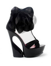 Black Satin 5 1 / 2  '' Platform Sandals talon haut Applique Fashion Zipper