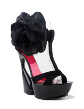 Black Satin 5 1 / 2  '' Platform Sandals talon haut Applique Fashion Zipper