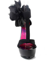 Black Satin 5 1 / 2  '' Platform Sandals talon haut Applique Fashion Zipper