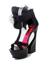 Black Satin 5 1 / 2  '' Platform Sandals talon haut Applique Fashion Zipper