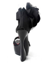 Black Satin 5 1 / 2  '' Platform Sandals talon haut Applique Fashion Zipper