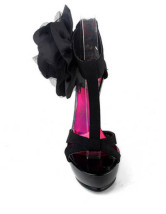 Black Satin 5 1 / 2  '' Platform Sandals talon haut Applique Fashion Zipper