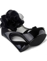 Black Satin 5 1 / 2  '' Platform Sandals talon haut Applique Fashion Zipper