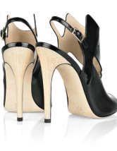 Sandales en noir à talons hauts en peau de mouton et PU