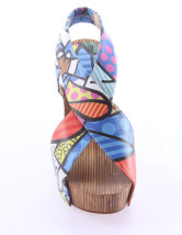 Sandales multicolores et florales à talons hauts avec plate-forme en toile 
