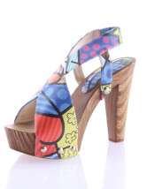 Sandales multicolores et florales à talons hauts avec plate-forme en toile 