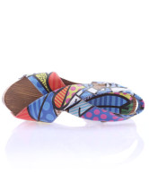 Sandales multicolores et florales à talons hauts avec plate-forme en toile 