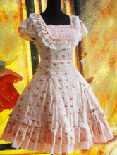 Pink Cotton Floral Lace Ruffle Sweet Lolita Dress