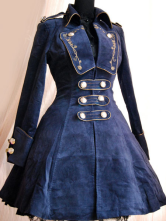 Stylish Blue Velvet Chain Button Long Sleeve Lolita Coat