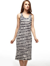 Robe d'été unique Bleu Blanc rayé manches femme 100% coton