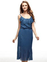 Elégante robe bleue d'été en polyester pour dames