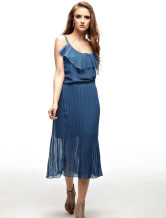 Elégante robe bleue d'été en polyester pour dames