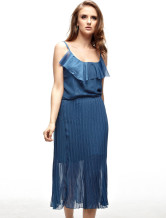 Elégante robe bleue d'été en polyester pour dames