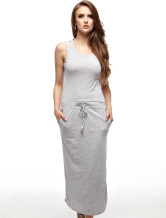 Robe d'été gris clair 65% coton 35% Femmes Dacron manches de