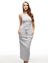 Robe d'été gris clair 65% coton 35% Femmes Dacron manches de
