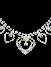  Heart-shaped Silver Alloy Rhinestone Earrings And Necklace 