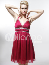 Sexy Green Satin Gauze V-neck Sleeveless Graduation Dress