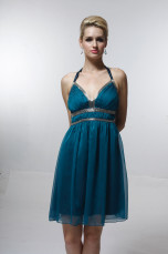 Sexy Green Satin Gauze V-neck Sleeveless Graduation Dress