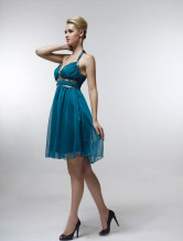 Sexy Green Satin Gauze V-neck Sleeveless Graduation Dress