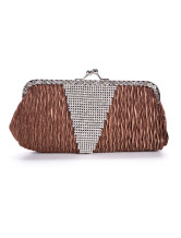 Coffee Satin 24*11.5cm Rhinestone Ladies Special Occasion Handbag