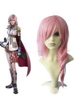 Perruque de cosplay rose de 70cm pour Fantaisie Finale Foudre 