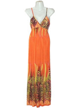 Robe Pour Femme Cou V Polyester Coton Mercerisé Orange Spaghetti Sexy