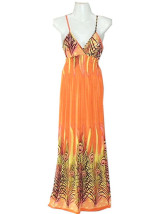 Robe Pour Femme Cou V Polyester Coton Mercerisé Orange Spaghetti Sexy