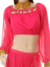 Rouge 100% Top en mousseline de soie Perles Belly Dance