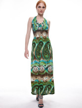 Mode vert glace soie Halter Womens Maxi Dress
