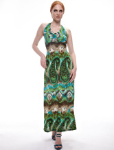 Mode vert glace soie Halter Womens Maxi Dress