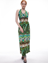 Mode vert glace soie Halter Womens Maxi Dress