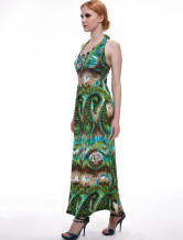 Mode vert glace soie Halter Womens Maxi Dress