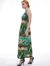 Mode vert glace soie Halter Womens Maxi Dress