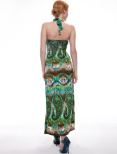 Mode vert glace soie Halter Womens Maxi Dress