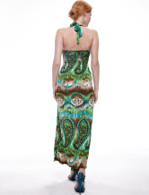Mode vert glace soie Halter Womens Maxi Dress