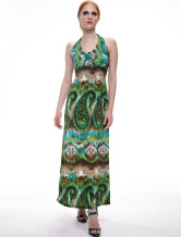 Mode vert glace soie Halter Womens Maxi Dress