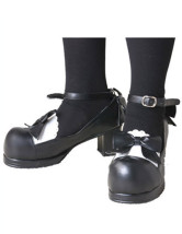 Black 2'' High Heel Ankle Stripes PU Lolita Shoes