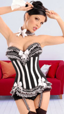 Black And White Imitated Silk Fabric Lace Sweetheart Sexy Corset And Panty Set