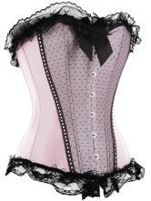 Pink Strapless Bow Satin Corset And Panty Set