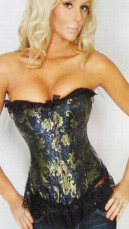 Strapless Black Floral Cotton Corset And Panty Set